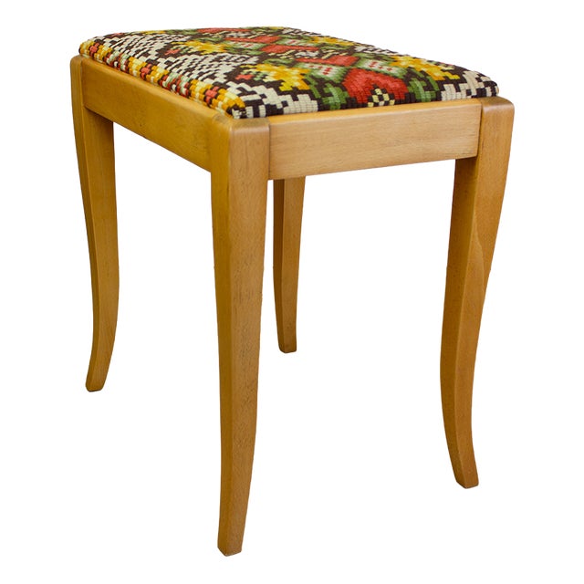 Vintage French Stool with Original Gobelin Upholstery, 1970s For Sale
