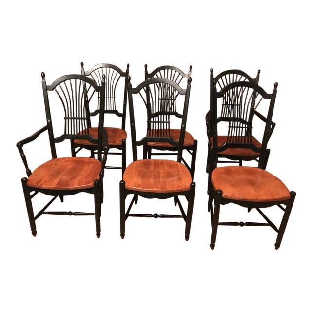 1990s Vintage Nichols & Stone Cherry Wheat Sheaf Chairs Set of 6