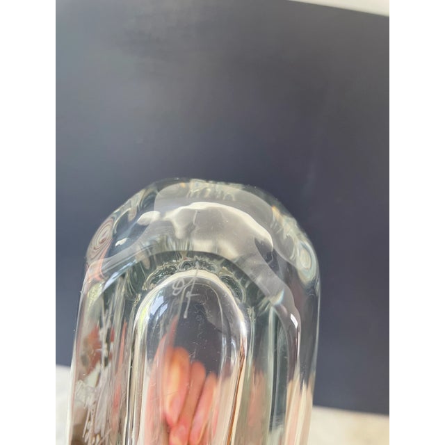 Glass Orrefors Crystal Mid Century Scandinavian Art Glass Vase With Butterfly Design For Sale - Image 7 of 9