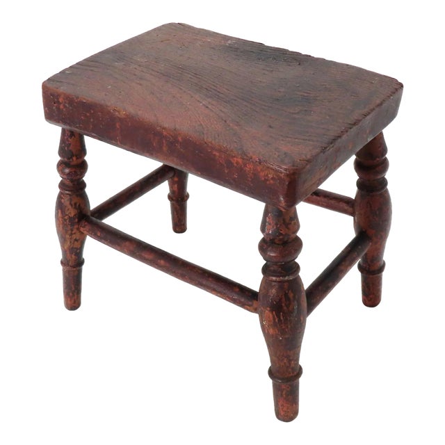 Antique Circa Mid 19th Century Country American Chestnut Wood Footstool - Fireside Stool For Sale