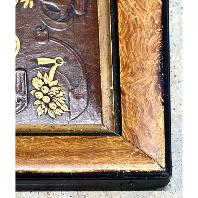 Antique Framed Embossed Colonial Philadelphia Village Scene Leather Panel For Sale - Image 13 of 14