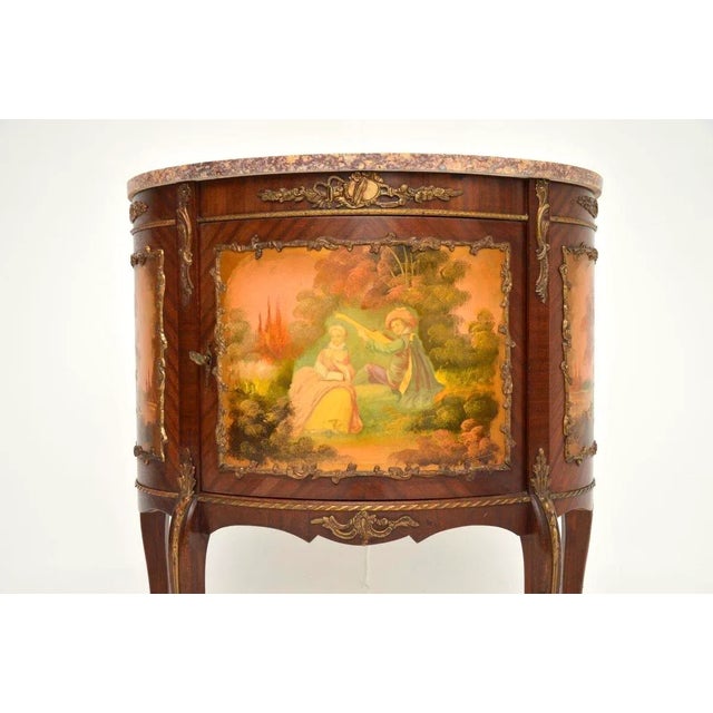 Brown Antique French Marble Top Painted Cabinet, 1930s For Sale - Image 8 of 12