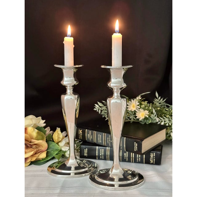 Antique Tiffany and Co Sterling Silver Candlesticks Monogram -A Pair For Sale - Image 11 of 12