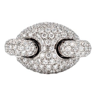 Men’s 18k White Gold 1.90ct Micro Pave Diamond Mariner Gucci Link Band Ring, Size 9.25 For Sale