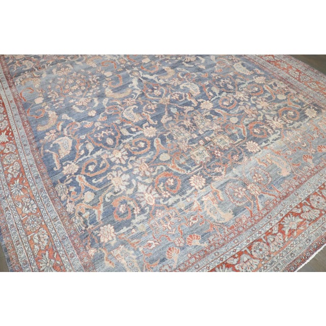 Late 19th Century Blue Persian Antique Bibikabad Room 19th Century Rug - 9'2" x 11'10" For Sale - Image 5 of 10