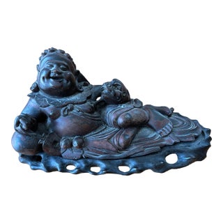 Late 19th-Century Chinese Carved Hongmu Figure of Liu Hai & Money Frog For Sale
