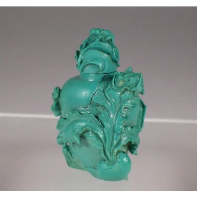 Chinese Antique Chinese Turquoise Snuff Bottle With Vegetables, Insects – Collector's Find For Sale - Image 3 of 7