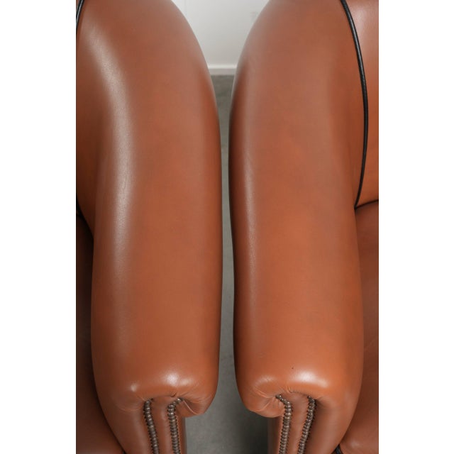 Brown Cowhide Leather Club Chairs, Set of 2 For Sale - Image 8 of 14