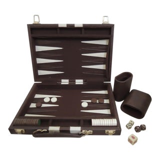 Backgammon Board Game in Leatherette Briefcase, 1970s For Sale