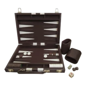 Backgammon Board Game in Leatherette Briefcase, 1970s