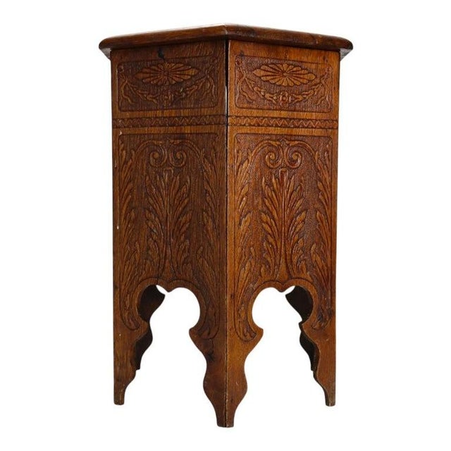Wood Arts & Crafts Floral & Foliate Press Oak Hexagonal Tabouret Plant Stand C1920 For Sale - Image 7 of 9