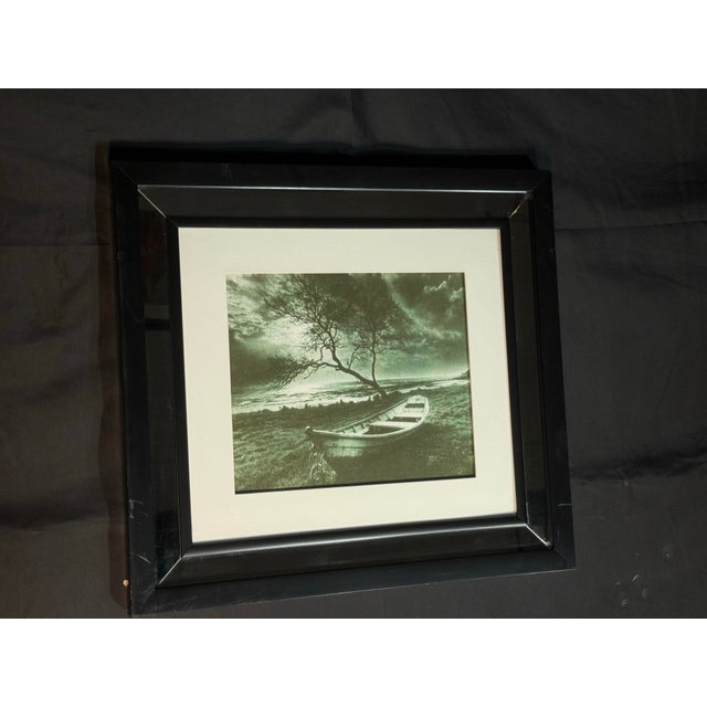 Framed Black and White Boat Photograph With Mirrored Frame For Sale - Image 4 of 9