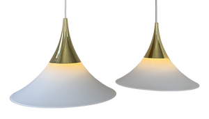 Brass and Opaline Glass Pendant Lights from Limburg, Germany, 1970s, Set of 2