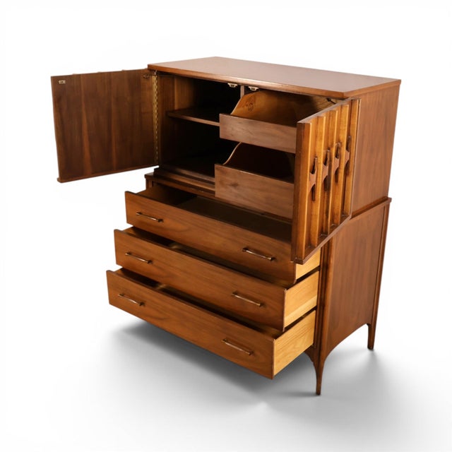 Wood Kent Coffey Perspecta Vintage Mid Century Modern Highboy Dresser Armoire C. 1960s For Sale - Image 7 of 13