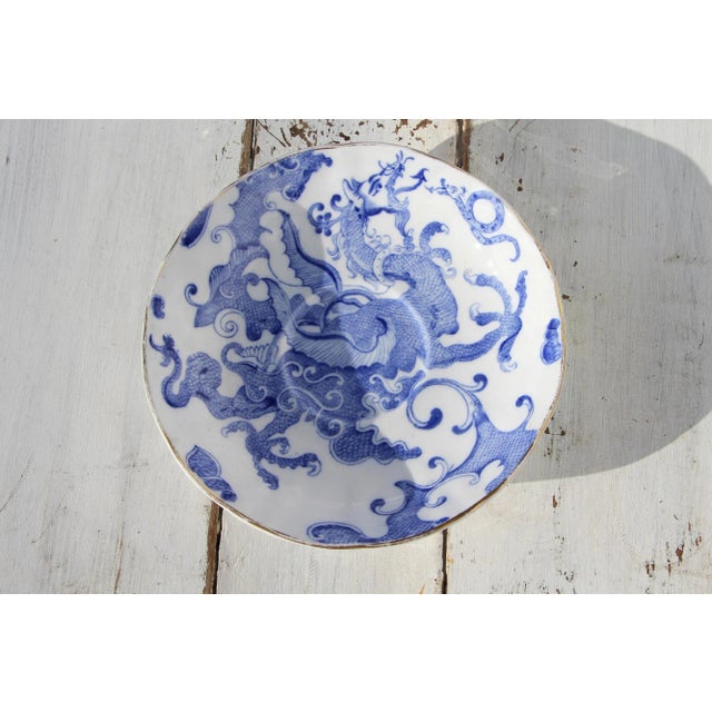 Royal Worcester Blue and White Dragon Tea Cup and Saucer Ca. 1938 For Sale - Image 4 of 13