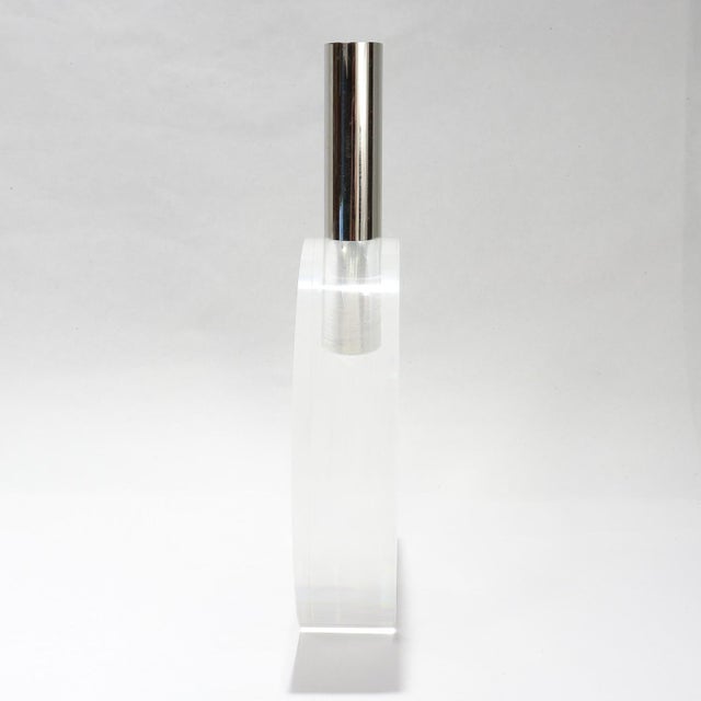 Plastic Signed Gabriella Crespi Modernist Lucite & Stainless Steel (Moon Flask) Vase For Sale - Image 7 of 11
