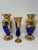 Moser Glassworks Signed Antique Moser Karlsbad Cobalt & Gilt Enamel Art Glass Garniture Set, 3 Pieces, Circa 1900 For Sale - Image 4 of 11