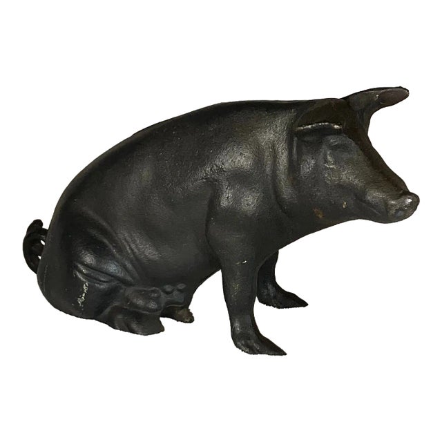 Large Vintage Antique 19th Century Black Cast Iron Piggy Bank Money Box Animal Sculpture- 1800s For Sale