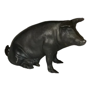 Large Vintage Antique 19th Century Black Cast Iron Piggy Bank Money Box Animal Sculpture- 1800s