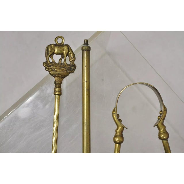 Antique English Sheraton Federal Figural Brass Fireplace Tool Set - 3 Pc Set. Listing includes (1) Expandable Poker, (1)...