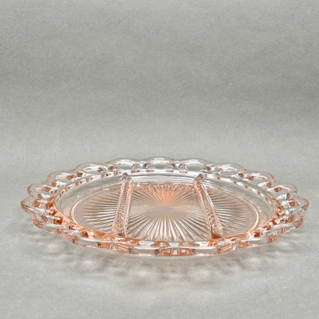 Glass Vintage Pink Anchor Hocking Depression Glass “Old Colony” 3 Part Divided Relish Dish Platter For Sale - Image 7 of 8