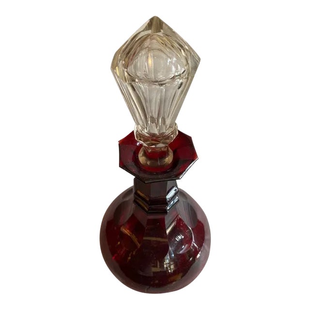 Ruby Red Glass Decanter Bottle / Clear Stopper For Sale