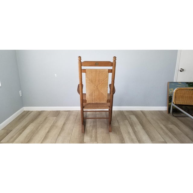 Vintage Oak and Woven Rush Cracker Barrel Rocker Chair Chairish