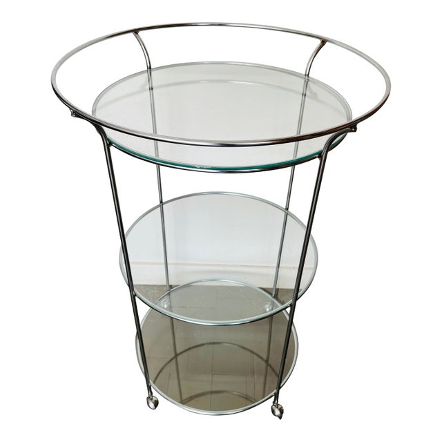 Vintage Mid Century Bar Cart 3 Tiered Chrome and Glass For Sale