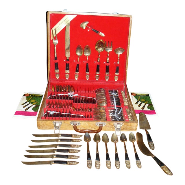 Vintage Bronze and Horn Flatware From Thailand by S Samran For Sale