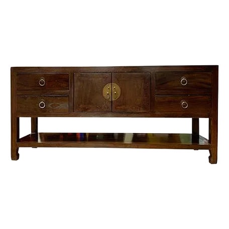 1990s Asian Tv Cabinet With Shelf at the Bottom-Dark Brown For Sale