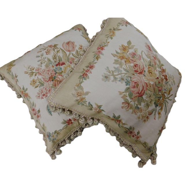 Textile A Matching Pair of Handmade Aubusson Silk Cushions. 20"x 20" For Sale - Image 7 of 13
