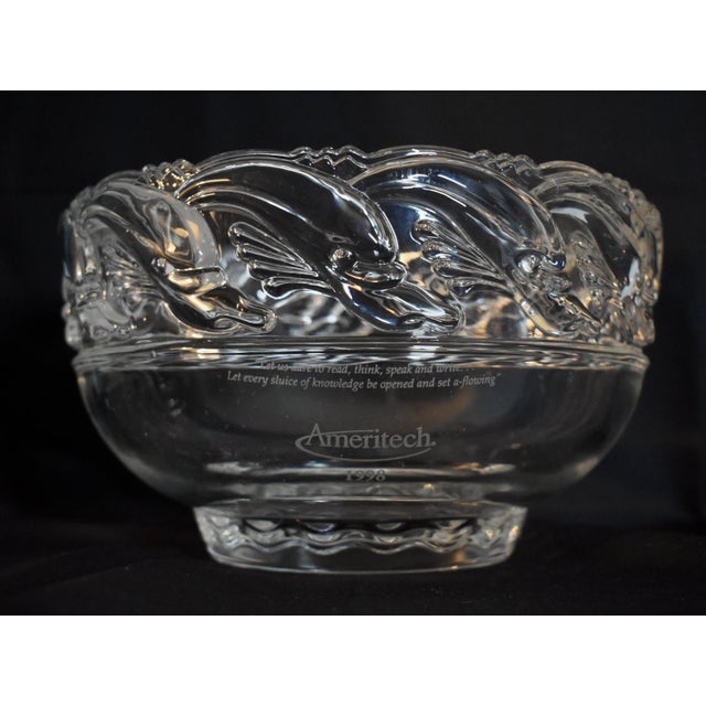 Glass Tiffany & Co. Commemorative Clear Art Glass Crystal Bowl W/Waves & Dolphins For Sale - Image 7 of 14