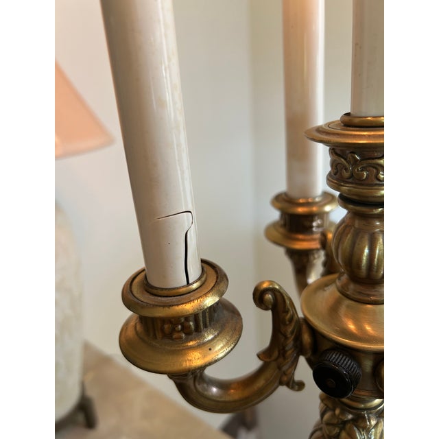 Lights Vintage Large Brass Electric 5 Candle Light Candleabra Table Lamp 34" For Sale - Image 7 of 8