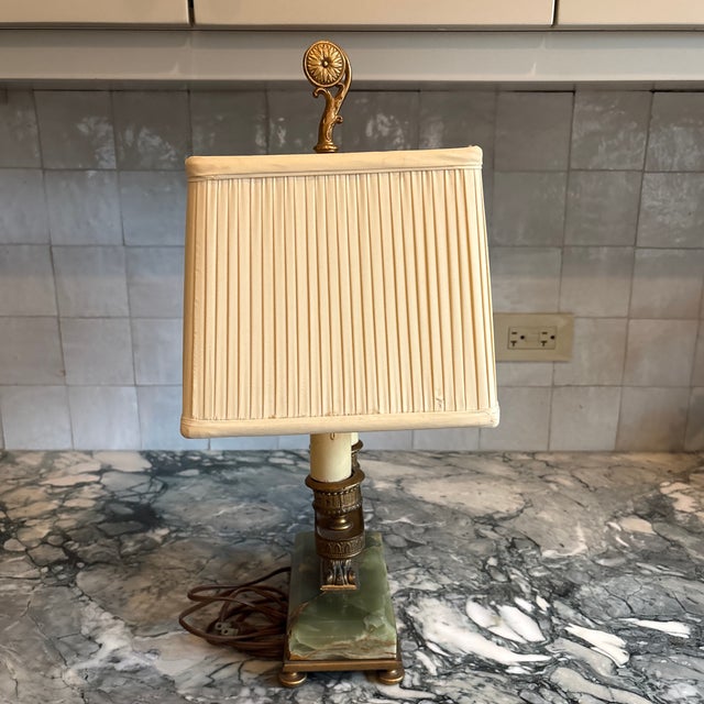 1930s Green Onyx & Brass Bouillotte Lamp For Sale - Image 4 of 12