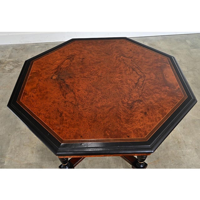 Dutch 19th Century Octagonal Ebonized & Burl Maple Center Table For Sale - Image 9 of 11