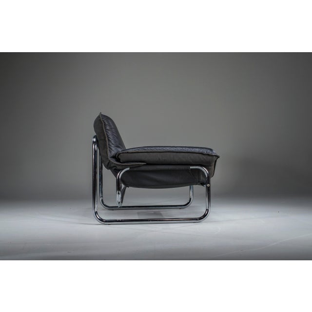 Black Bauhaus Lounge Chair in Black Leather attributed to Johan Bertil Häggström for Swed-Form / Ikea, Sweden, 1970s For Sale - Image 8 of 15