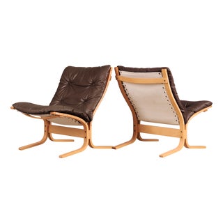 Vintage Siesta Chairs in Brown Leather by Ingmar Relling for Westnofa, 1970s, Set of 2 For Sale