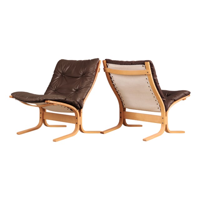 Vintage Siesta Chairs in Brown Leather by Ingmar Relling for Westnofa, 1970s, Set of 2 For Sale