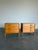 Set of two blonde wood 3 drawer chests, perfect as nightstands or end tables. Light blonde wood with offset square pulls...