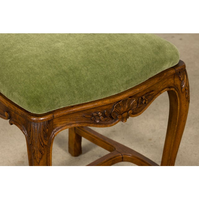 Early 20th Century French Louis XV Walnut Dining Chairs With Moss Green Mohair, Set of 8 For Sale - Image 17 of 18