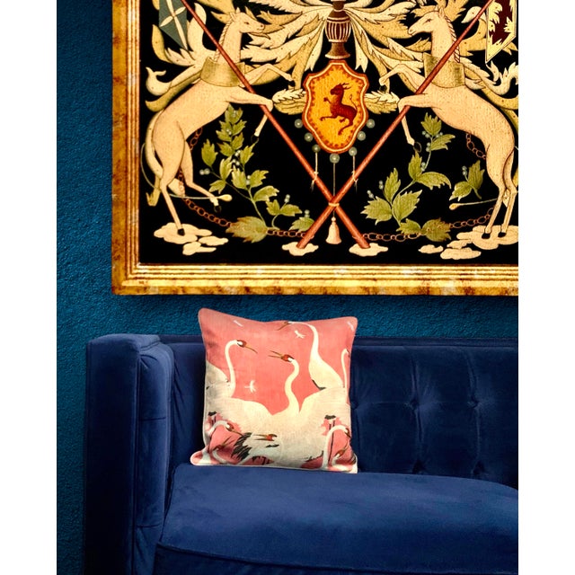 2010s Crane Bird Design Decorative Pillow With Insert in Whimsical Style Chinoiserie Decor For Sale - Image 5 of 5