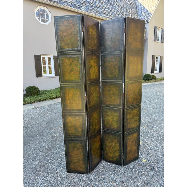 Wood Fabulous Leather Bound Library Book Four-Panel Folding Screen by Maitland Smith For Sale - Image 7 of 10
