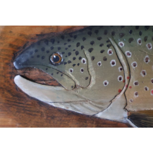 1977 Signed Carved Wood Trout Wall Sculpture, Attributed to Terry Hague For Sale - Image 10 of 18
