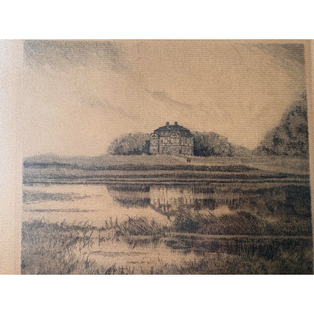 1920s Antique Signed Landscape Etching in Original Wood Frame, C. 1920 For Sale - Image 5 of 7