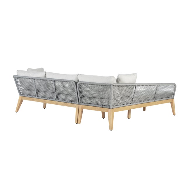 Cypress Teak Wood 2-Piece Left Arm Chaise Outdoor Sectional - Gray For Sale - Image 9 of 13
