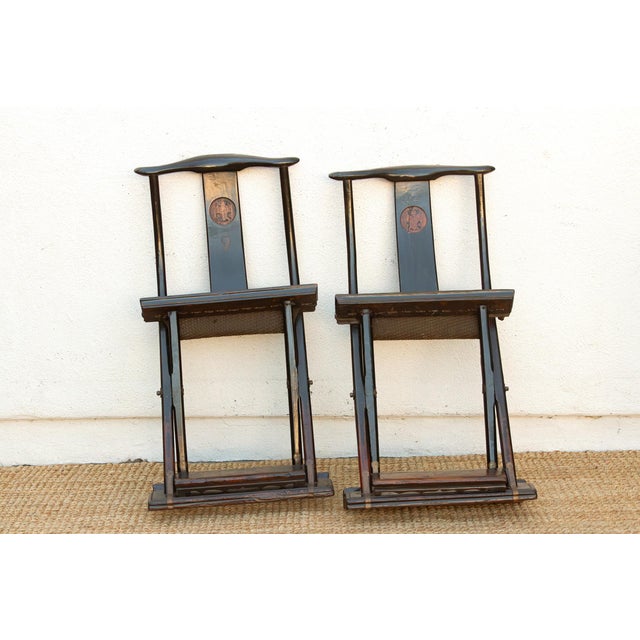 Black Pair of Antique Folding Campaign Chairs For Sale - Image 8 of 11