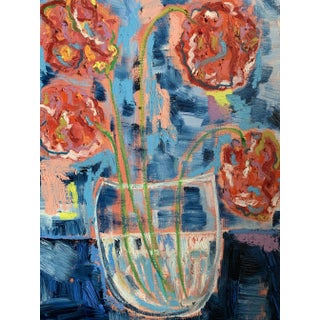 "Happy Flowers" Small Format Contemporary Abstract Still Life Mixed Media Painting by Monica Shulman For Sale