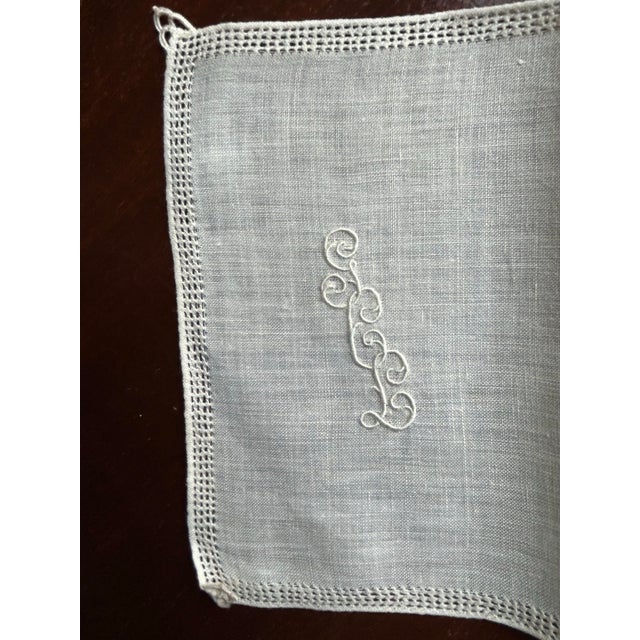 A set of 11 hand embroidered linen cocktail napkins, starched pressed and ready to serve, 6” X 12”