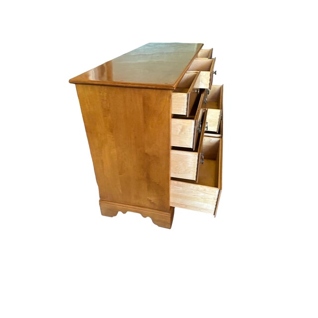 Ethan Allen Ethan Allen Nutmeg Solid Maple 52" Wide Chest of 9 Drawers - Vintage 1960s For Sale - Image 4 of 6