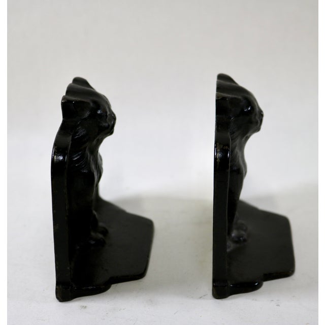Wonderful cast iron bookends of a cat that also looks like a bat with the background the way it is. These are unmarked so...